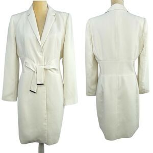 Calvin Klein Ivory Belted Blazer Dress Women’s Size 12P Long Sleeve Jacket